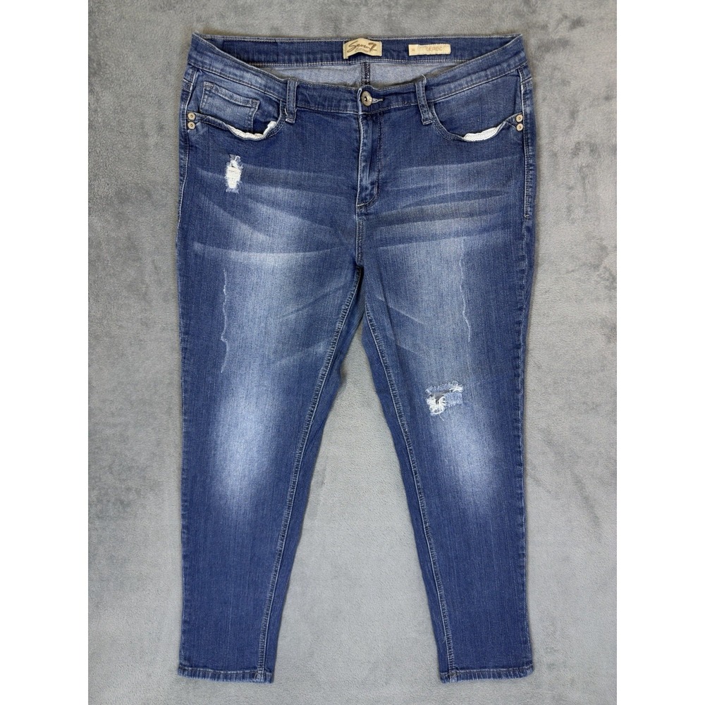 Seven 7 Jeans Womens 14 Blue Medium Wash Distressed Denim Girlfriend High Rise